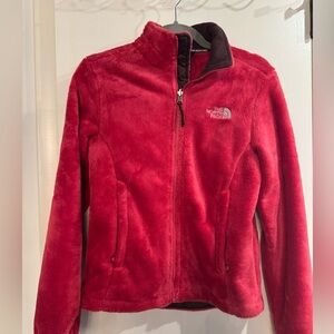 North face pink and brown fuzzy zip up